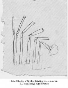 Pencil sketch of flexible drinking straw, no date.