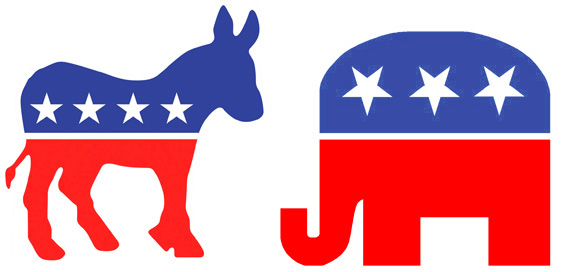 Donkey Elephant Political Mascot Car Bumper Sticker Decal 3'' 5'' 6'' or 8'' 