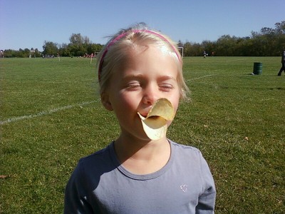 Most kids know Pringles are good for duck impersonation, not just eating. Courtesy Flickr user Jeffisageek