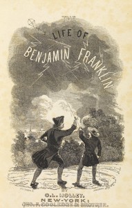 Benjamin Franklin flies a kite in a thunder storm. Frontispiece to The Life of Benjamin Franklin, 1848 (courtesy of The Royal Society)