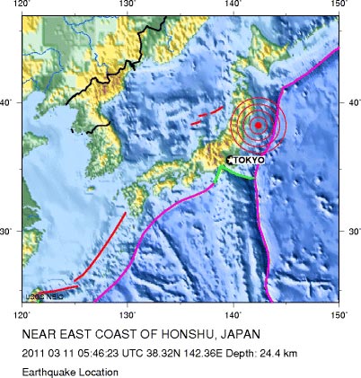 map of japanese tsunami. off the coast of Japan and