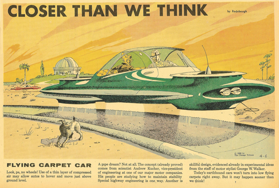 Article de journal de 1961: Bagnole 4 cylindres de $35,000 Flying-carpet-car